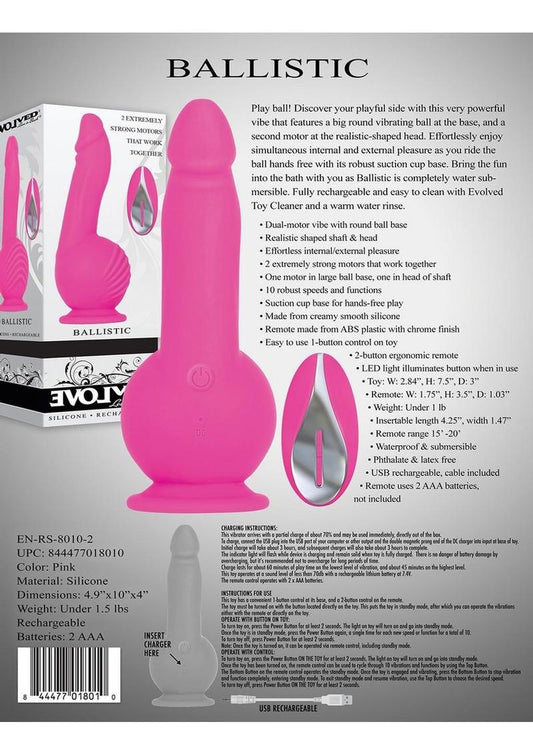 Ballistic Silicone Rechargeable Vibrator with Remote Control - Pink