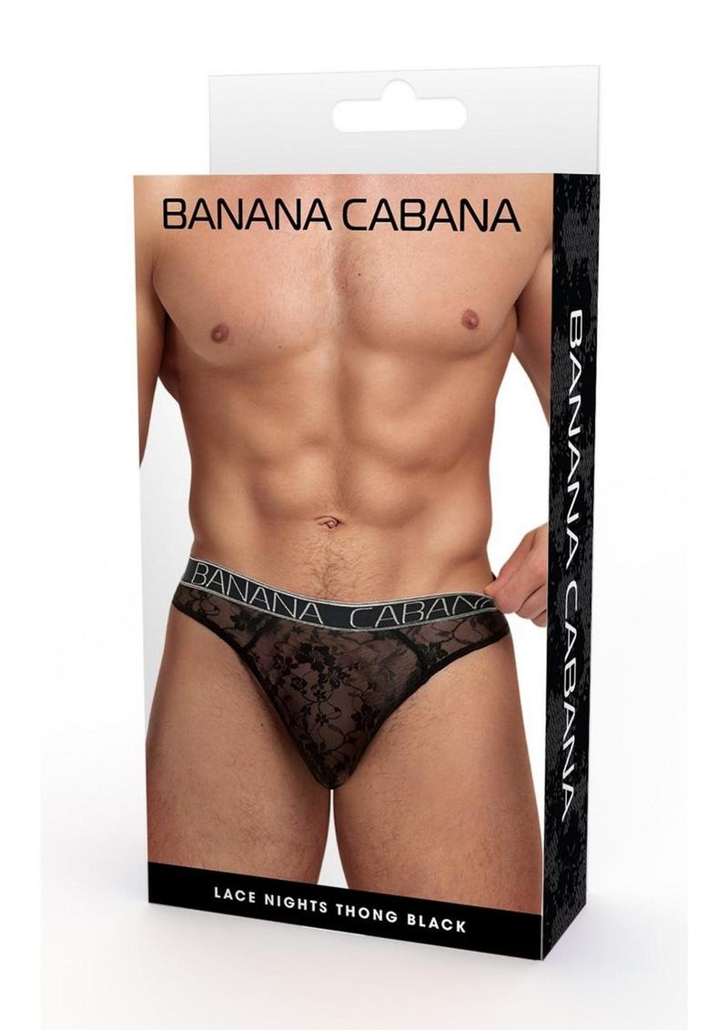 Banana Cabana Lace Nights Thong - Black - Large/Medium