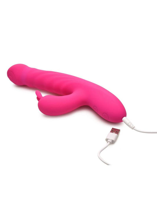Bang! Thrusting and Vibrating Rechargeable Silicone Rabbit Vibrator - Pink