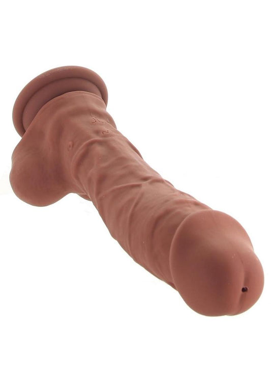 Big Shot Rechargeable Silicone Vibrating Squirting Dong with Balls - Chocolate - 8in