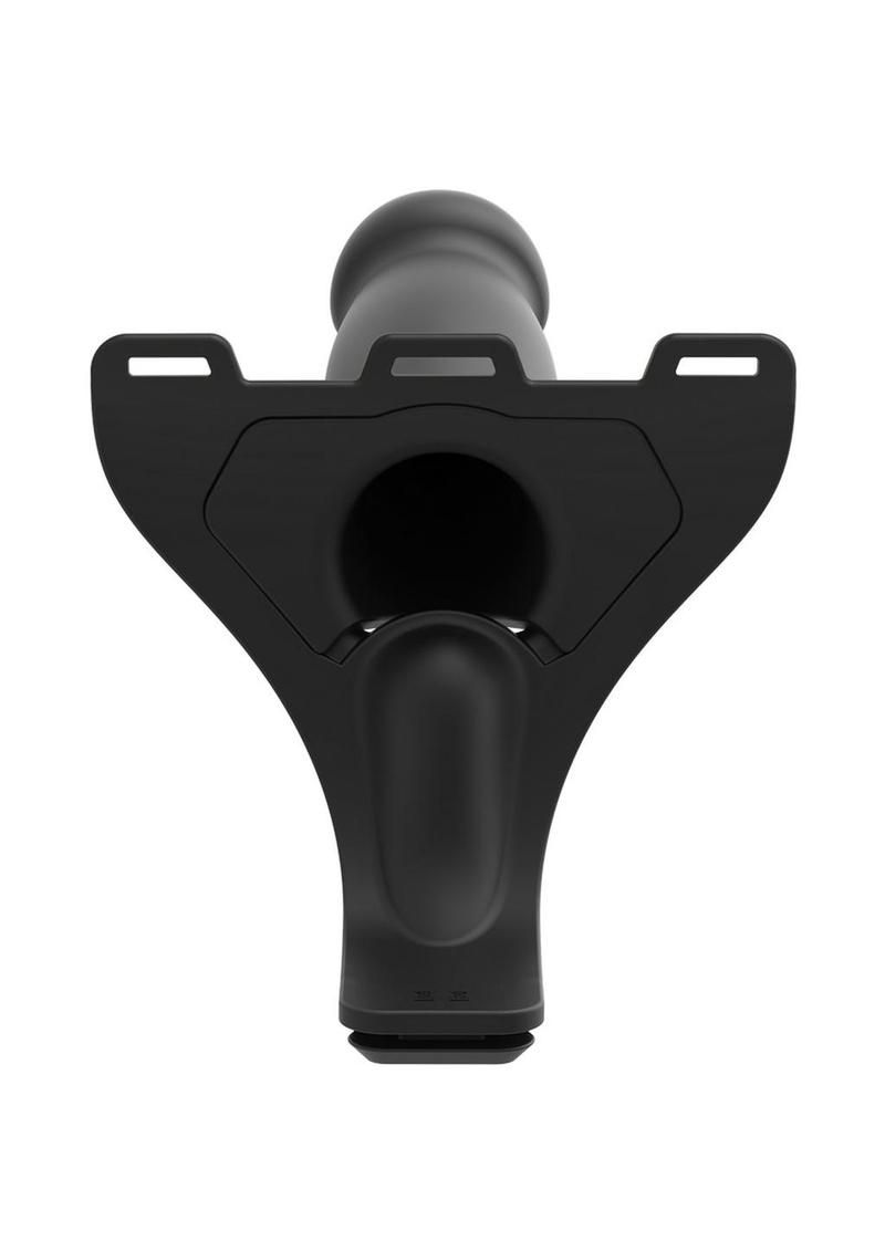 Body Extensions Be Naughty Silicone Strap-On Rechargeable Vibrating Harness with 2 Hollow Dildos and Remote - Black - 7.5in/7in - 4 Piece Set
