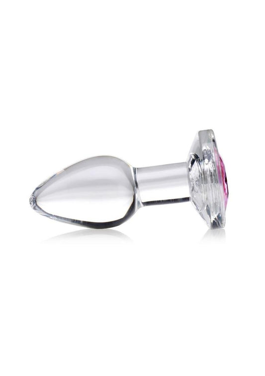 Booty Sparks Pink Gem Glass Anal Plug - Pink - Small