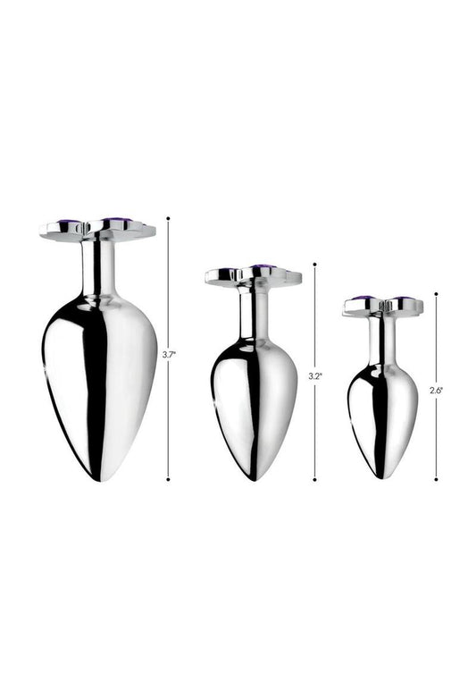 Booty Sparks Violet Flower Gem Anal Plug - Purple/Silver - Set