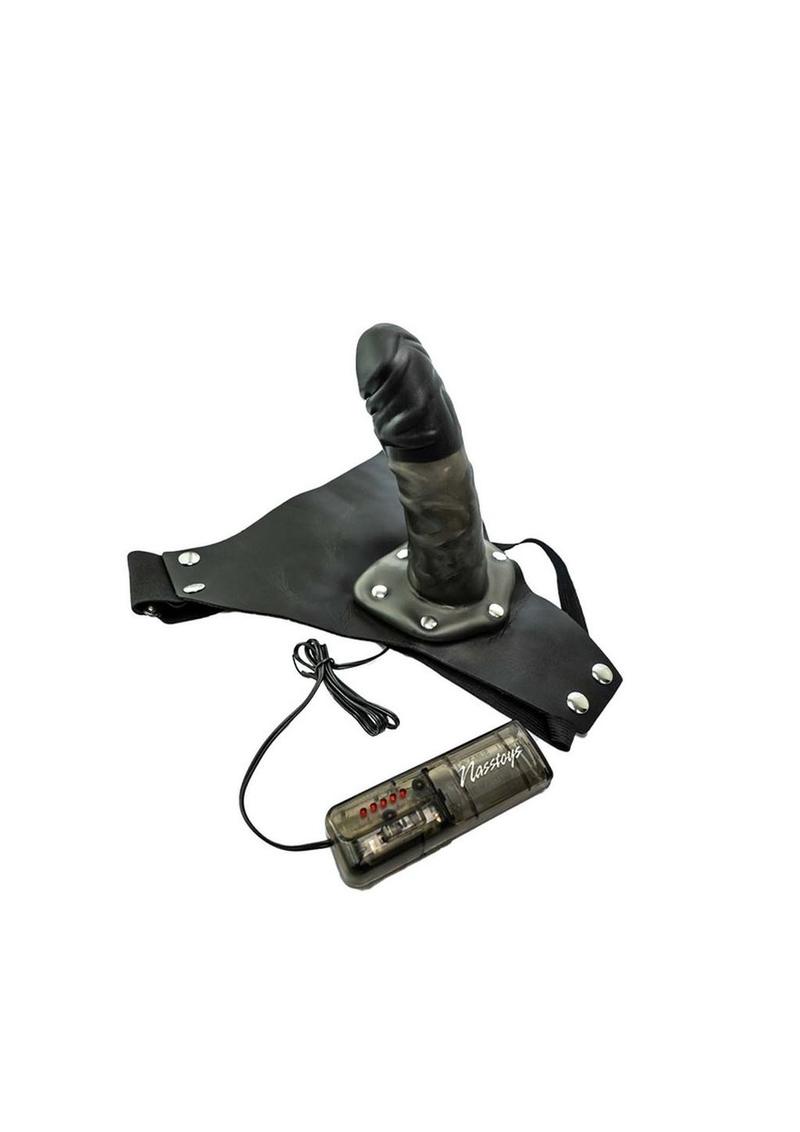 Crystal Jelly Power Cock Vibrating Strap-On Harness with Hollow Dildo - Black/Smoke