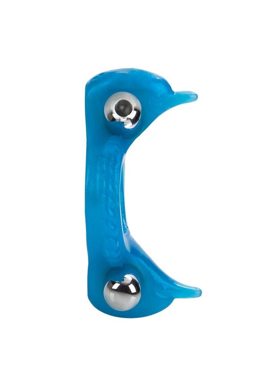 Double Dolphin Vibrating Cock Ring with Clitoral Stimulation - Blue