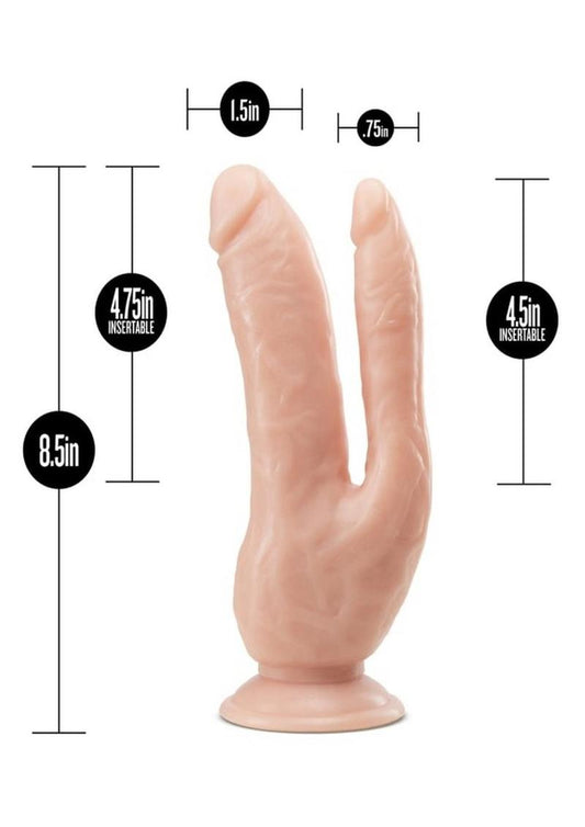 Dr. Skin Dual Penetrating Dildo with Suction Cup - Vanilla - 8in