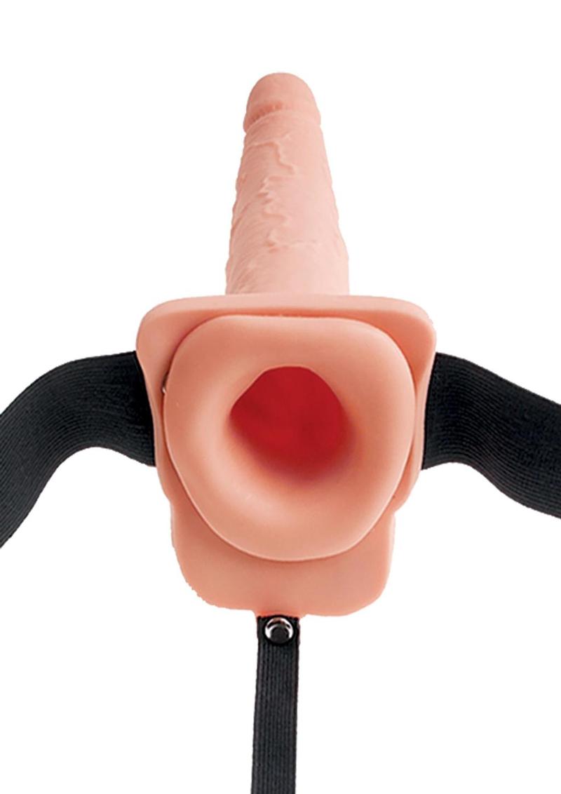 Fetish Fantasy Series Hollow Squirting Strap-On Dildo with Balls and Harness - Vanilla - 9in