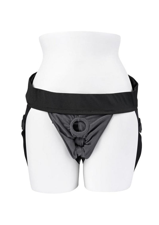 Gender X Double Rider Harness with Vibrating Ring - Black