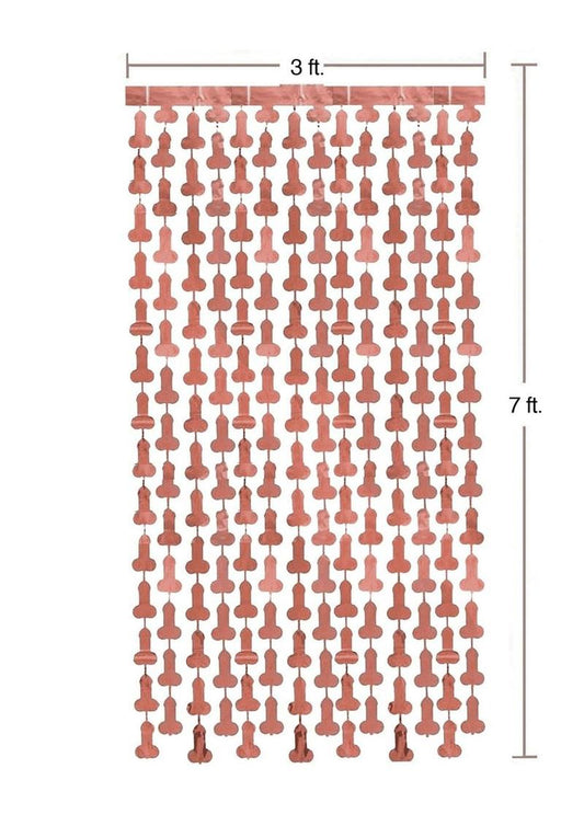 Glitterati Penis Foil Curtains - Black/Rose Gold - 2 Piece Set