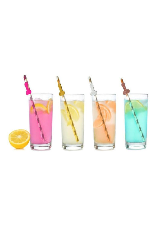 Glitterati Penis Party Tall Celebration Straws - Assorted Colors - 8 Pack