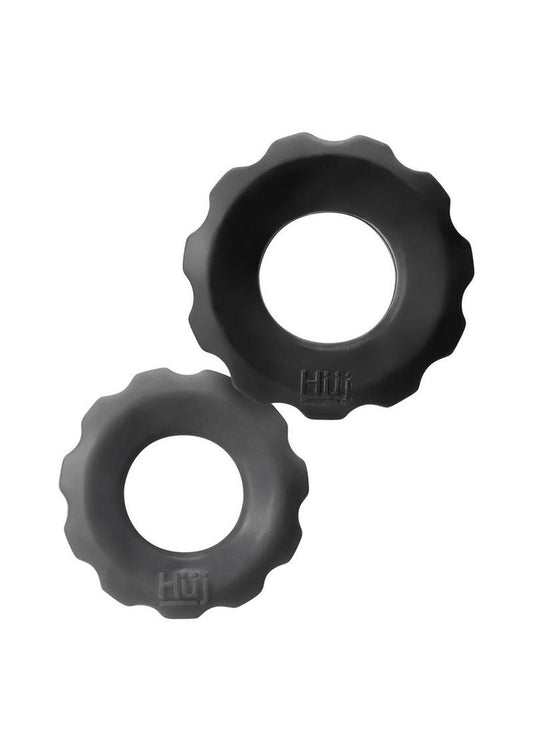 Hunkyjunk Cog Silicone Cock Ring - Assorted Colors/Black/Gray - 2 Pack