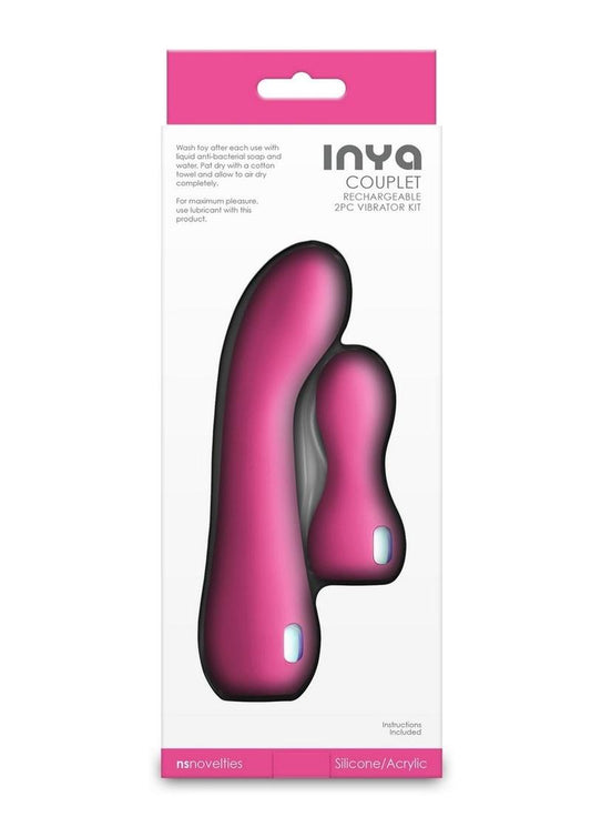 Inya Couplet Rechargeable Silicone Vibrators - Pink - 2pc/Set