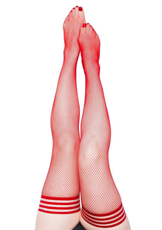 Kixies Sandra Fishnet Thigh High - Size A - Red - Small