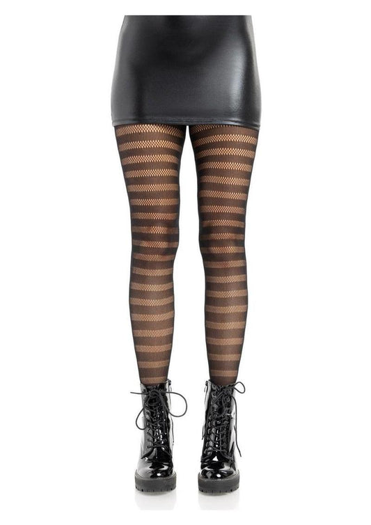Leg Avenue Horizontal Striped Net Tights - Black - One Size