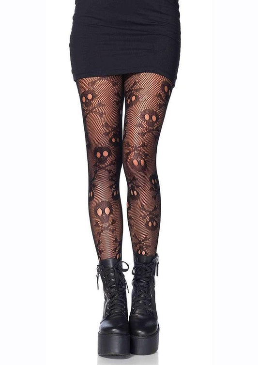 Leg Avenue Pirate Booty Skull Net Pantyhose - Black - One Size