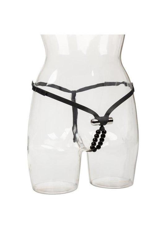 Lover's Vibrating Thong Panty Vibe with Pleasure Beads - Black - One Size
