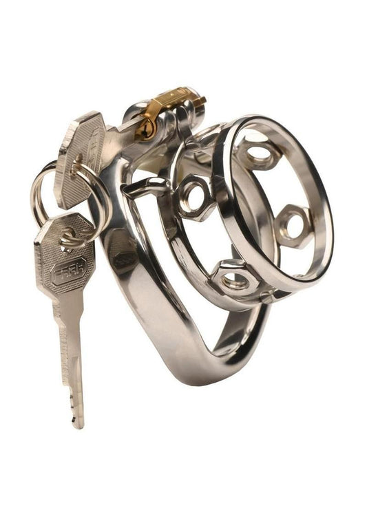 Master Series Pussy Boy Metal Chastity Cage Stainless - Silver/Steel/Vanilla