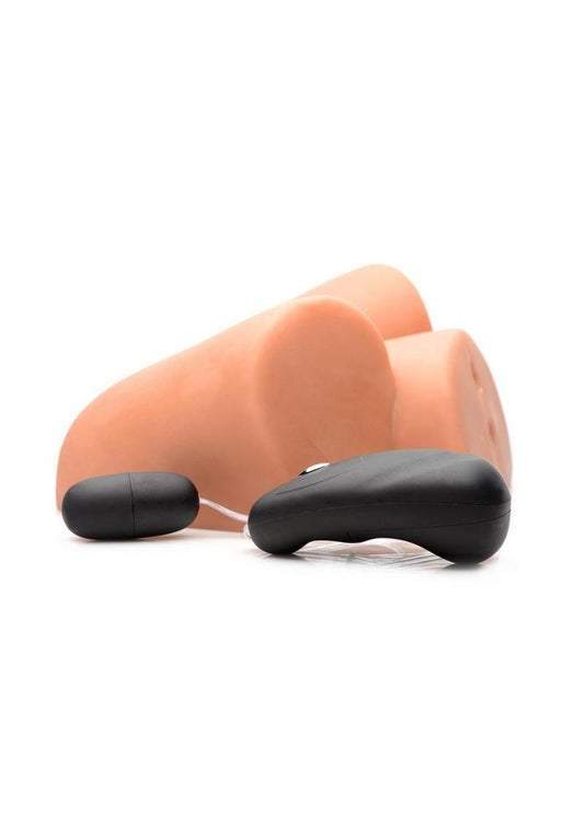 Mistress Bella Vibrating Bioskin Jackhammer Stroker - Pussy and Ass - Caramel