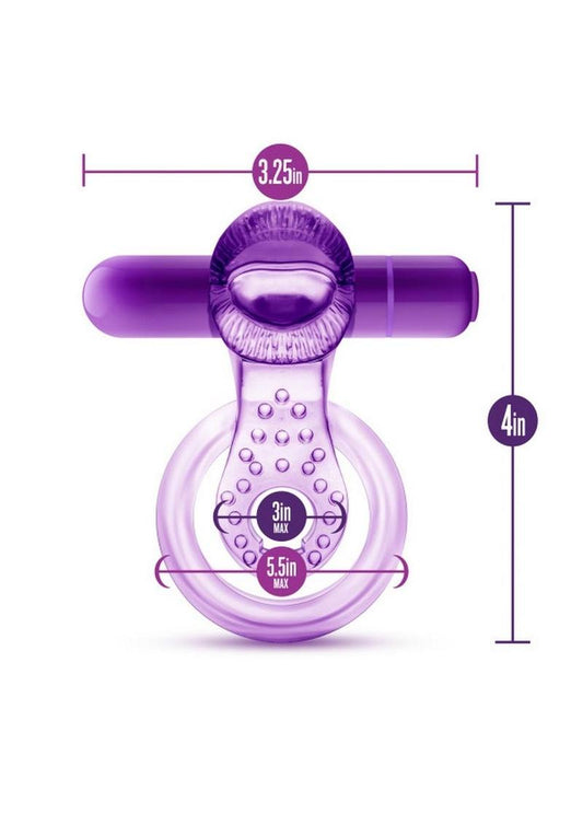 Play with Me Lick It Vibrating Double Strap Cock Ring - Purple