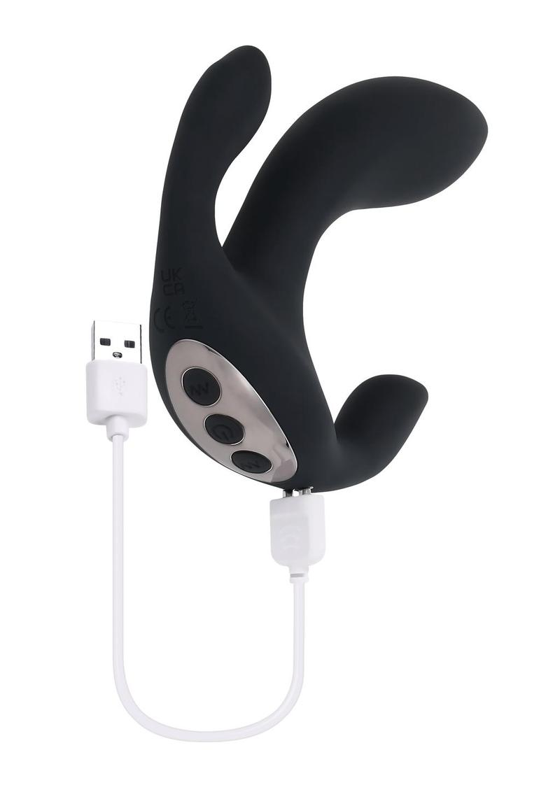 Playboy Triple Threat Rechargeable Silicone Multi Vibrator - Black