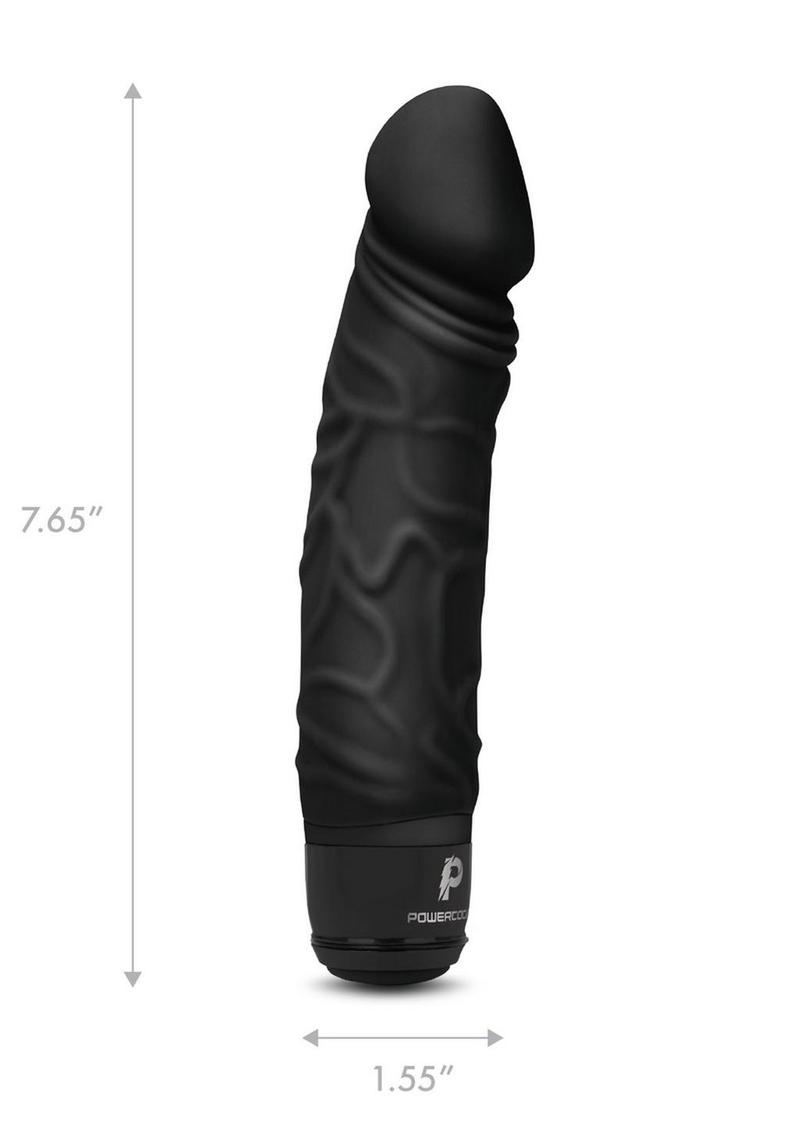 Powercocks Silicone Rechargeable Realistic Vibrator - Black - 6.5in