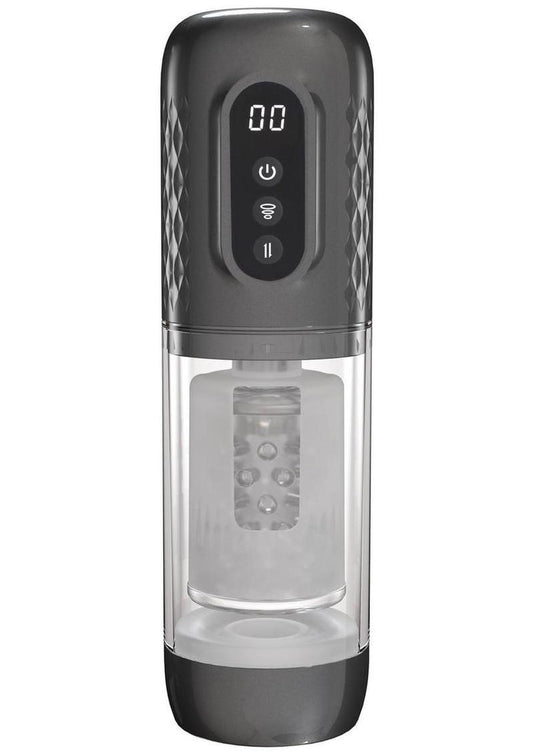 Pumped Vortex Multi Function Suction Rotating Thrusting Rechargeable Masturbator - Grey/Gun Metal