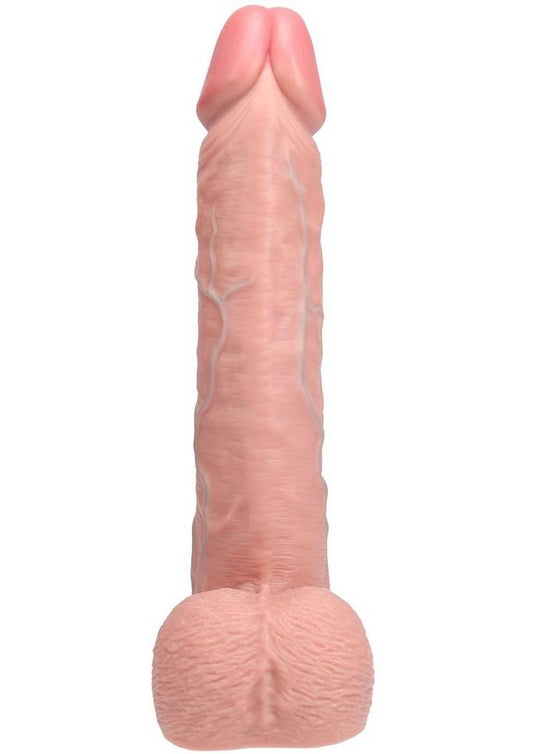 Realrock Ultra Realistic Skin Extra Large Straight Dildo with Balls and Suction Cup - Vanilla - 15in