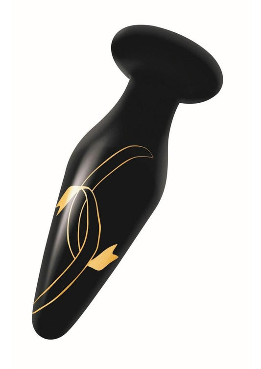 Secret Kisses Handblown Glass Anal Plug - Black/Gold - 4.5in