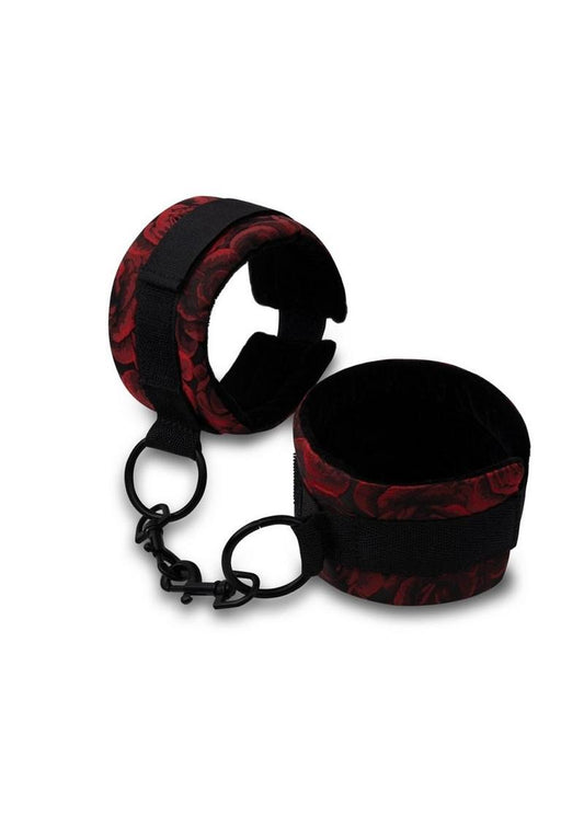 Secret Kisses Rosegasm Cuffs with Satin Blindfold - Black/Red