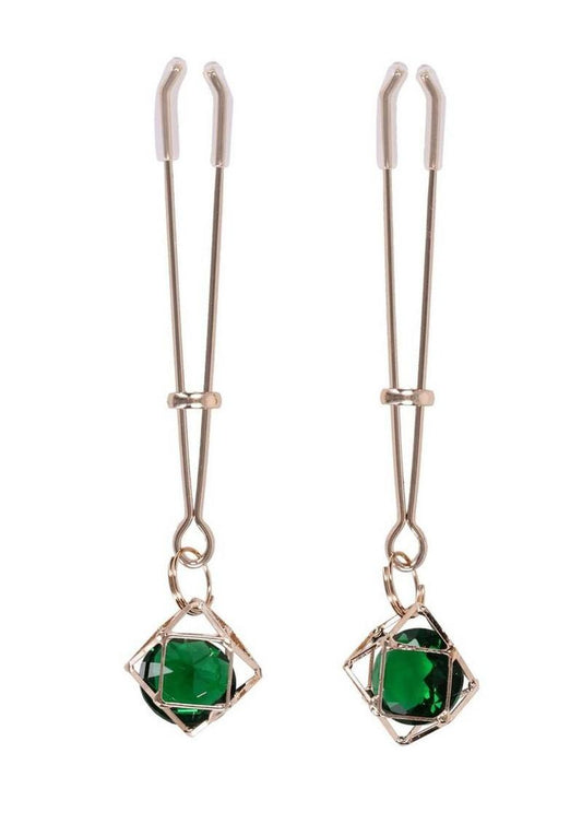 Sex and Mischief Indica Crystal Nipple Clips - Gold/Green