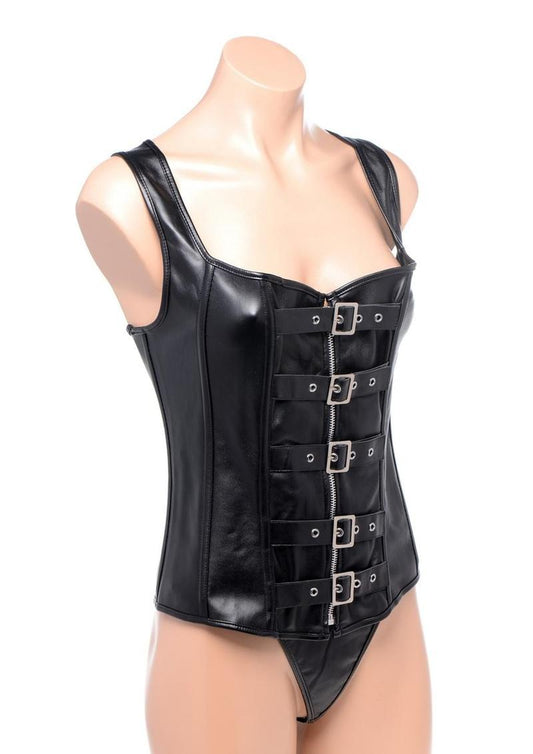 Strict Lace-Up Corset Vest and Thong - Black - Medium