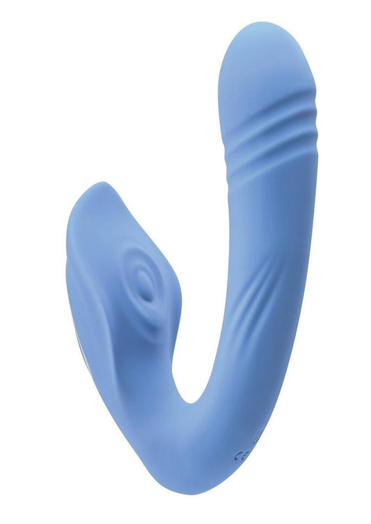 Tap and Thrust Rechargeable Silicone Vibrator with Clitoral Stimulation - Blue