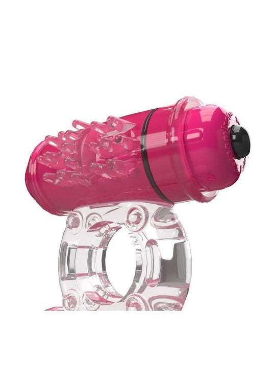 4t Double Wammy Silicone Rechargeable Dual Vibrating Couples Cock Ring - Red/Strawberry