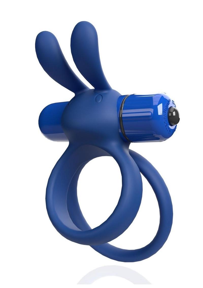 4t Ohare XL Rechargeable Silicone Rabbit Vibrating Cock Ring - Blue/Blueberry - XLarge