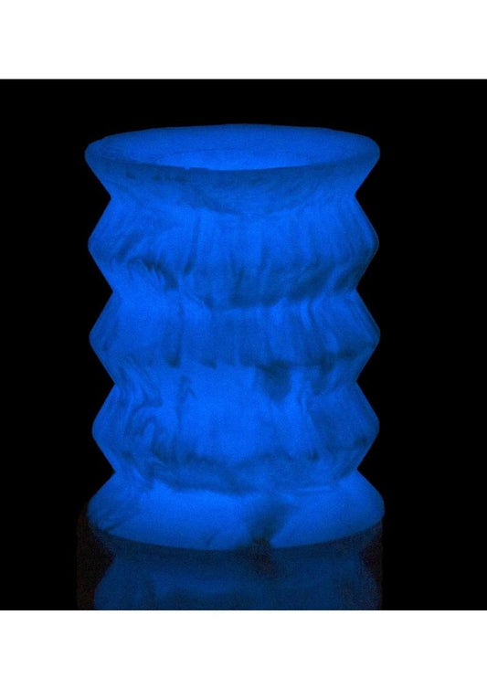 Addiction Silicone Glow In The Dark Masturbation Sleeve - Blue/White