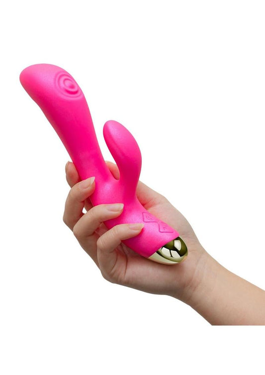 Aria Pleasin' AF Rechargeable Silicone Rabbit Vibrator - Fuchsia/Pink