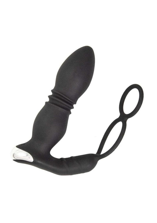 Ass-Sation Remote Thrusting Rechargeable Silicone Power Plug - Black