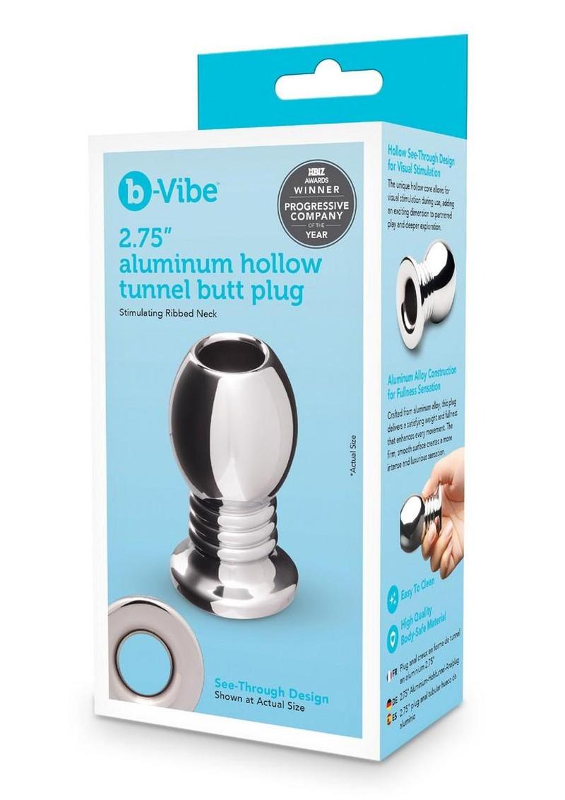 B-Vibe Aluminum Hollow Tunnel Butt Plug - Silver - 2.75in