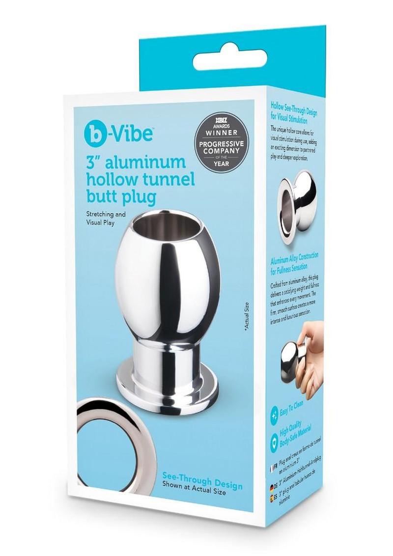 B-Vibe Aluminum Hollow Tunnel Butt Plug - Silver - 3in