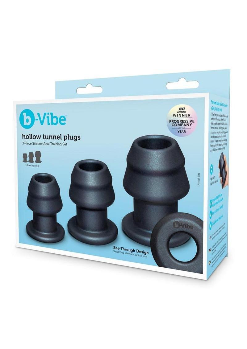 B-Vibe Hollow Tunnel Plugs Silicone Anal Training - Black - 3 Piece/Set