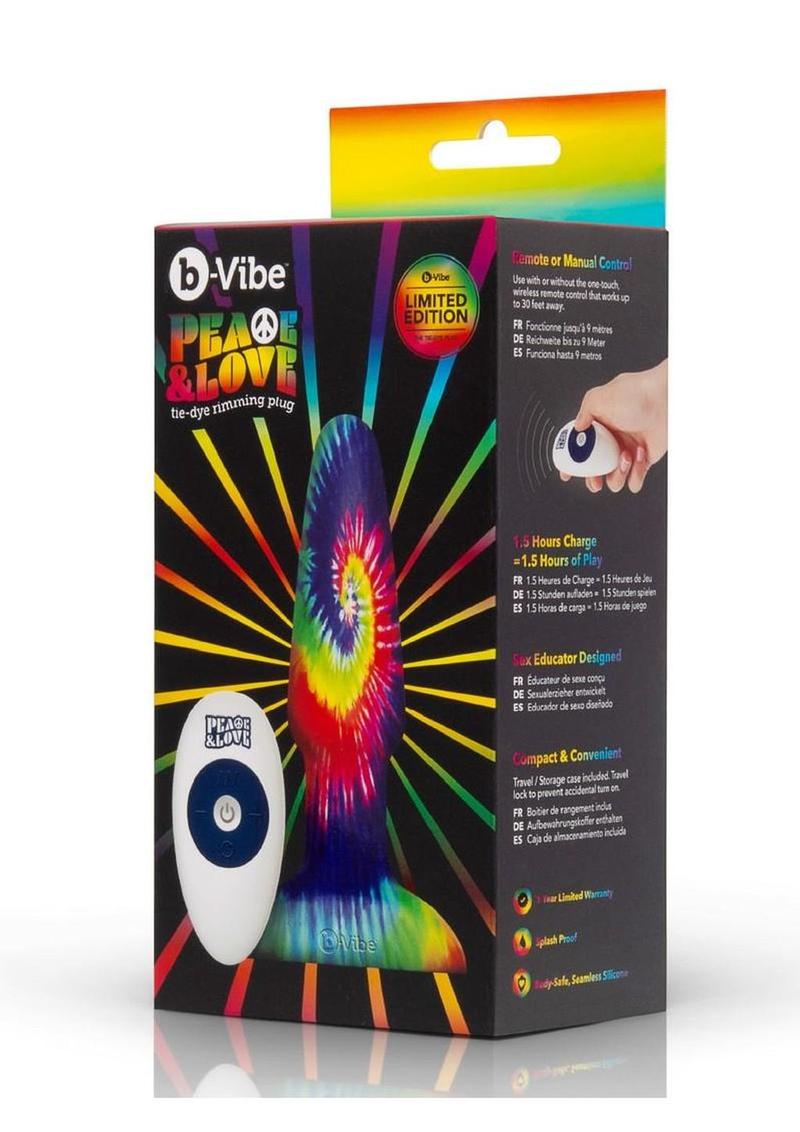 B-Vibe Peace and Love Rechargeable Silicone Rimming Plug with Remote Control - Tie Die