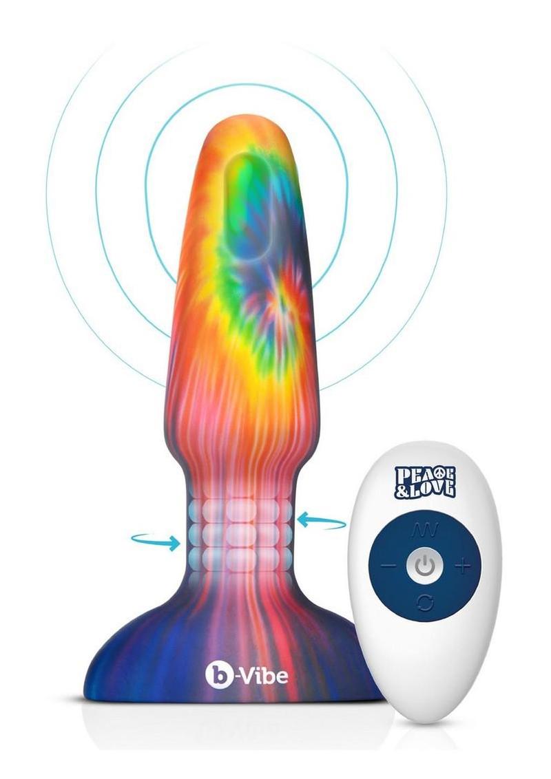 B-Vibe Peace and Love Rechargeable Silicone Rimming Plug with Remote Control - Tie Die