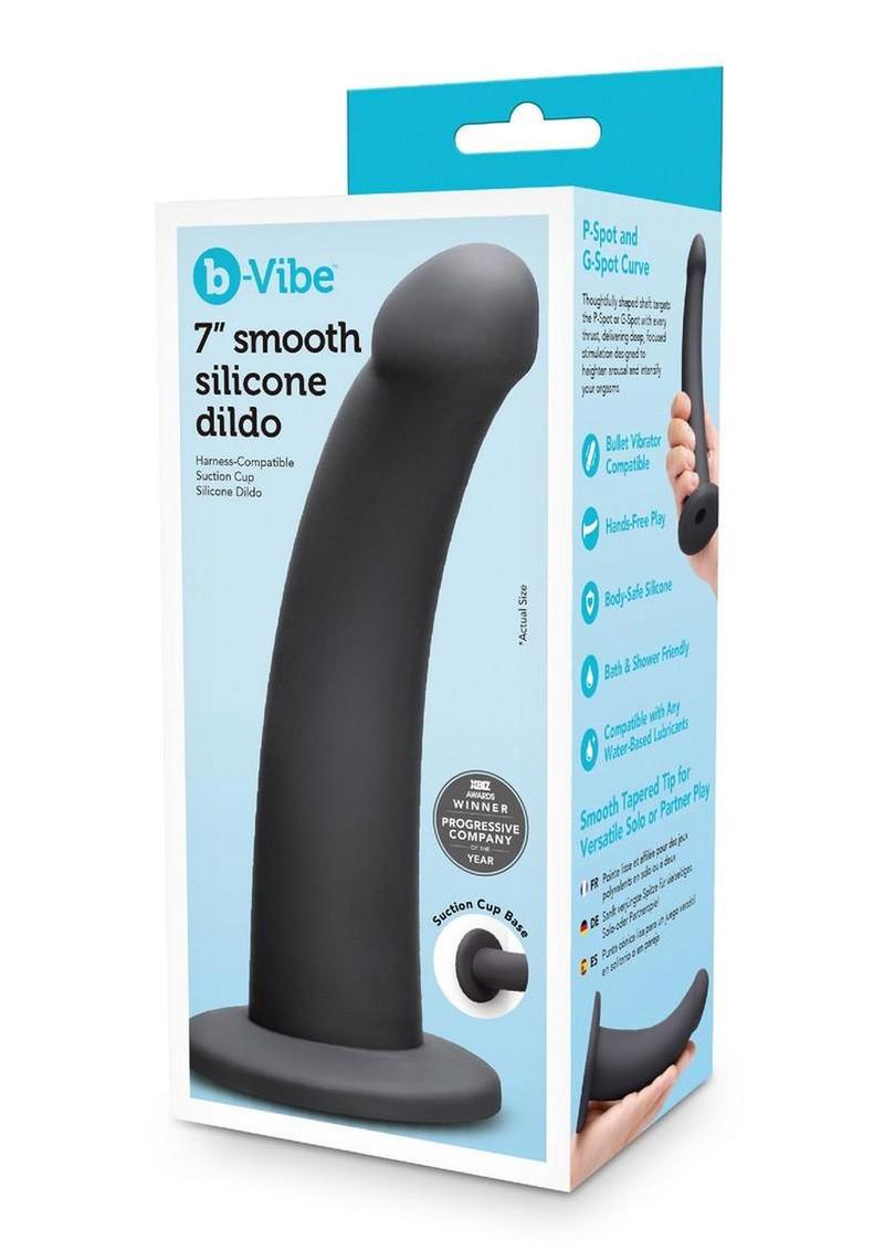B-Vibe Smooth Silicone Dildo - Black - 7in