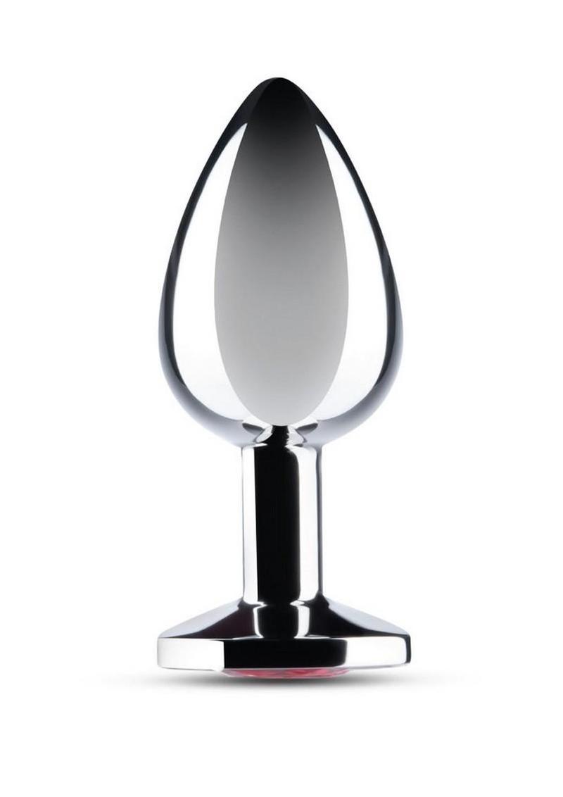 B-Vibe Stainless Steel Jewel Butt Plug - Red/Silver - 3.25in