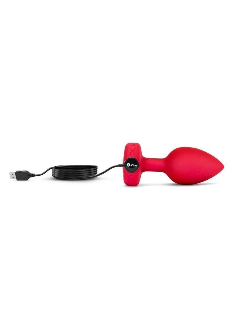 B-Vibe Vibrating Heart Shape Jewel Rechargeable Silicone Anal Plug with Remote - Red - Large/Medium