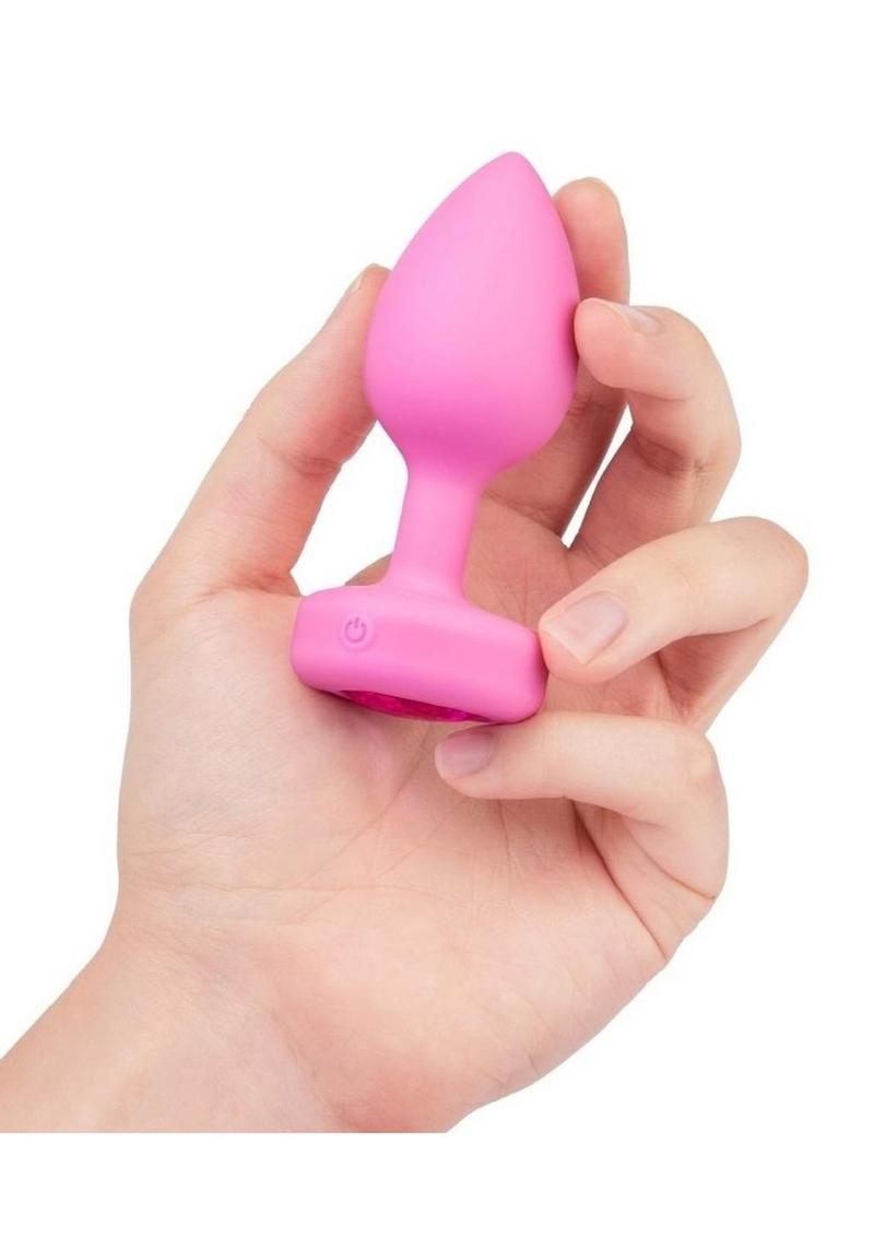 B-Vibe Vibrating Heart Shape Jewel Rechargeable Silicone Anal Plug with Remote - Pink - Medium/Small