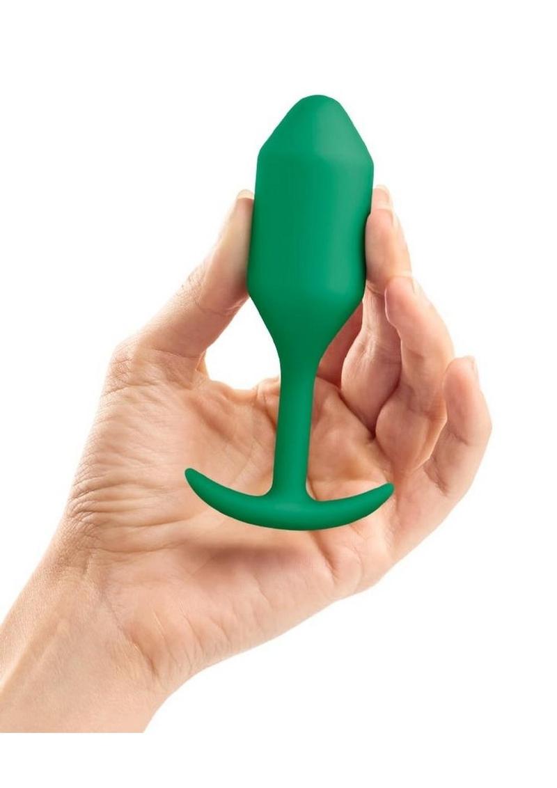 B-Vibe Vibrating Jewel Plug Rechargeable Silicone Anal Plug with Remote - Emerald/Green - Large/Medium