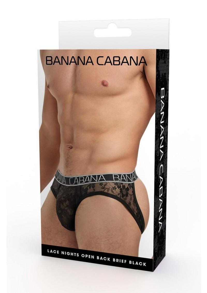 Banana Cabana Lace Nights Open Back Brief - Black - Large/Medium