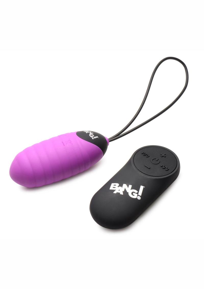 Bang! 28x Ribbed Rechargeable Silicone Egg with Remote Control - Purple