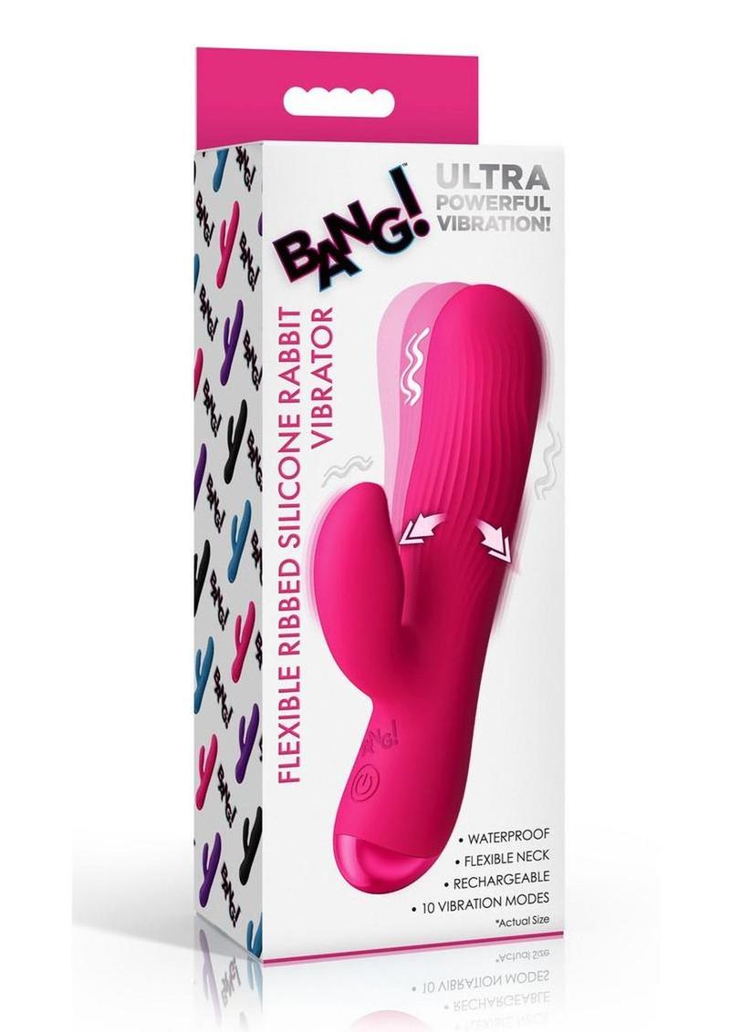 Bang! Flexible Ribbed Rechargeable Silicone Rabbit Vibrator - Pink